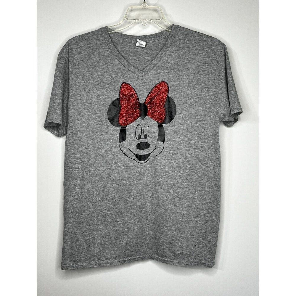 Minnie Mouse V-Neck Short Sleeve T Shirt on Gildan Softstyle Ring Spun Tag Large